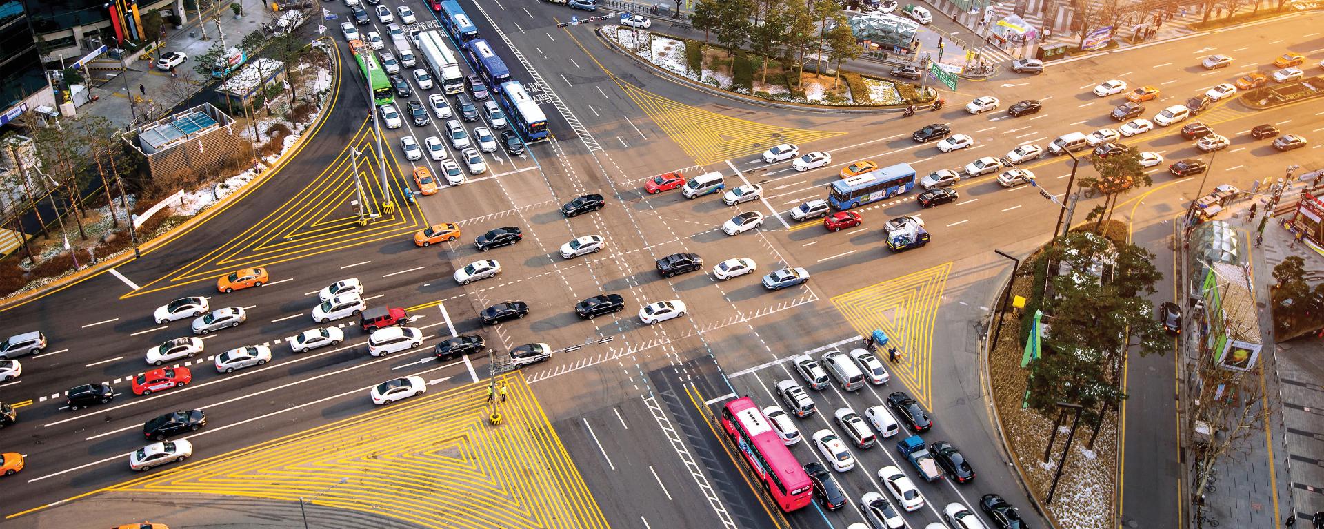 Busy traffic intersection in Gangnam Korea